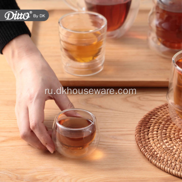 Мини-классическая стеклянная чашка для чая с водой с двойными стенками